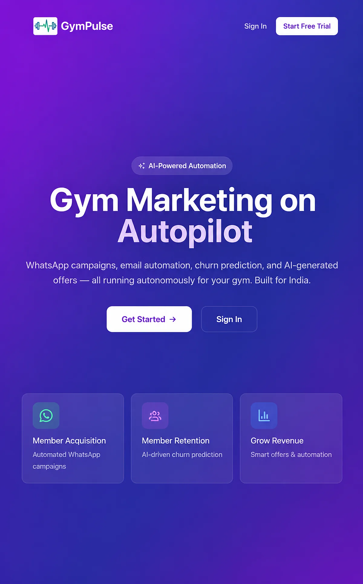 GYM-PULSE – gym marketing automation landing page
